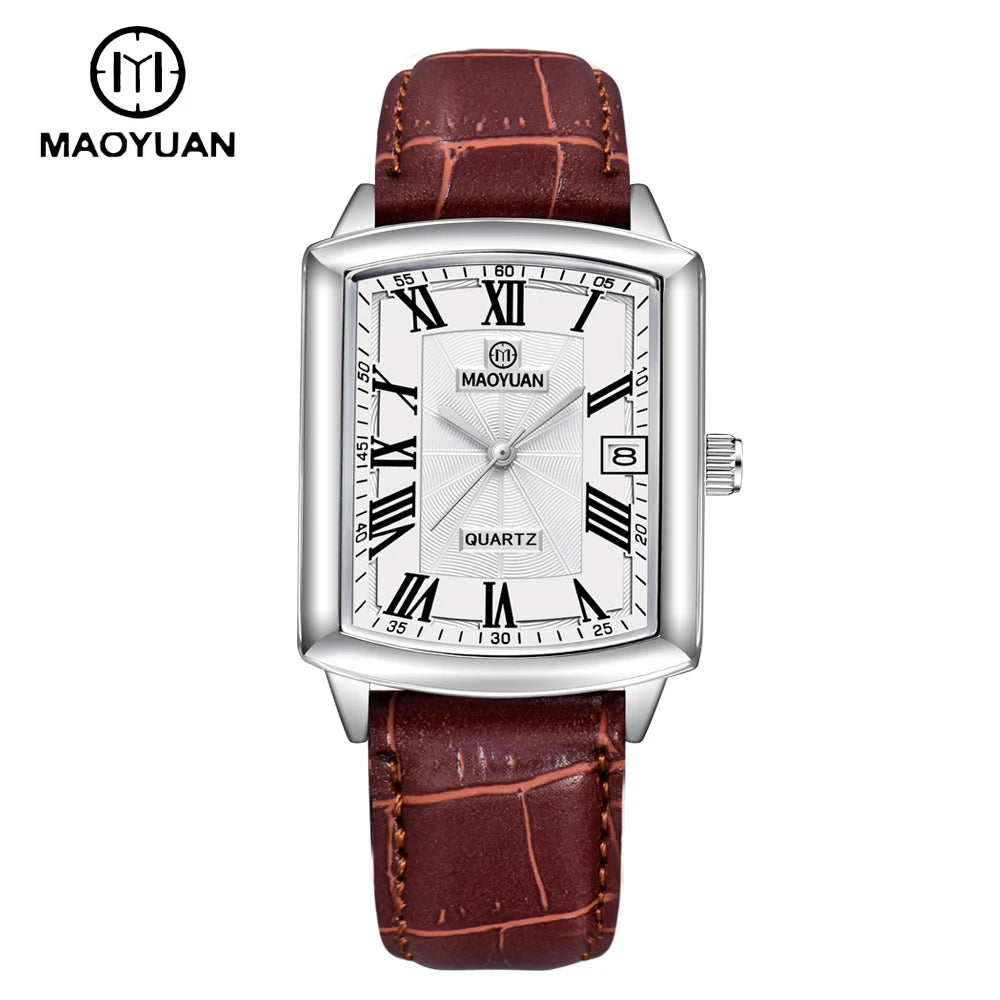 MAOYUAN New Square European and American Casual Leather Quartz Watch Waterproof Sports Calendar Roman Digital watches for man