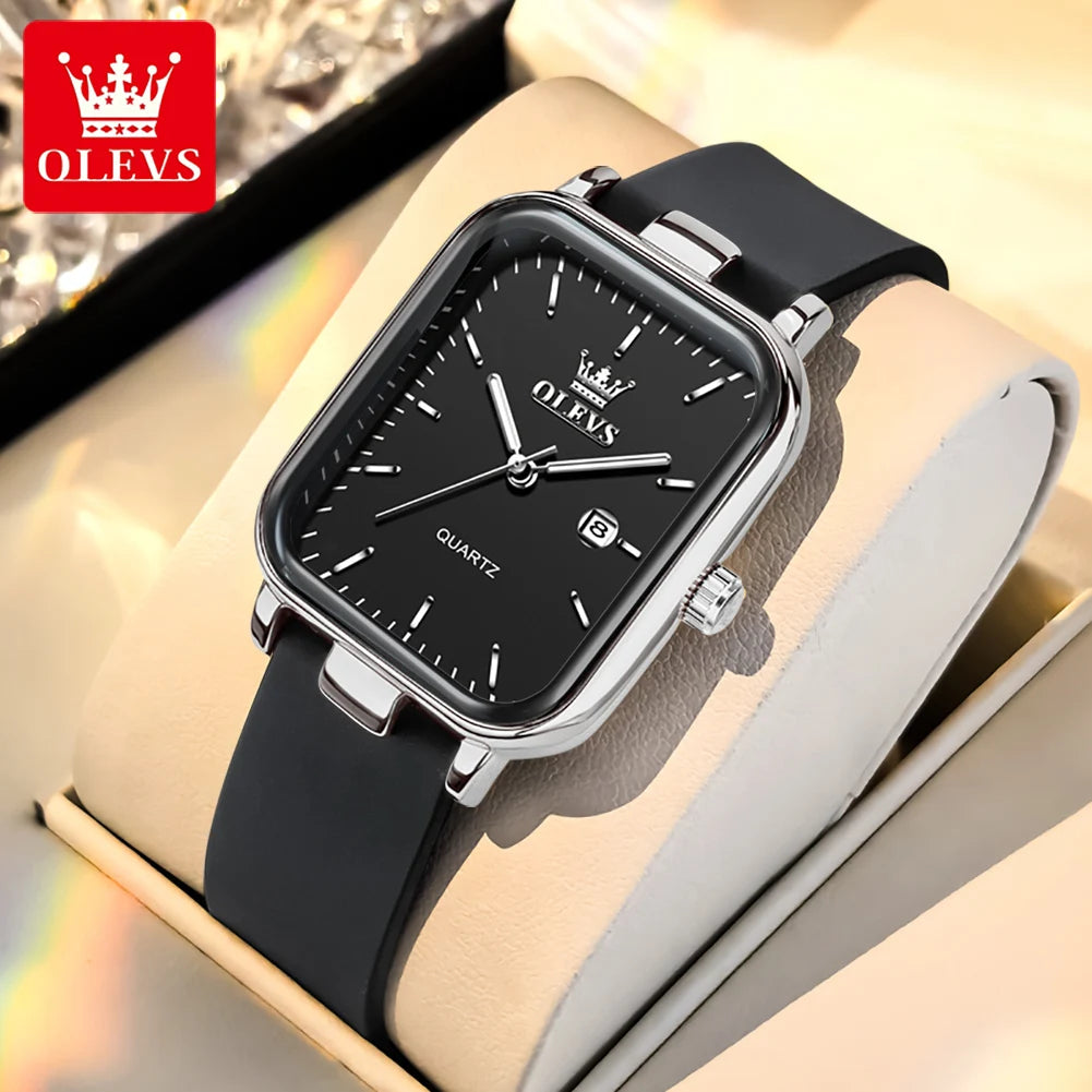 OLEVS 7089 Women's Watches With Gift Box Original Silicone Strap Fashion Square Waterproof Luminous Women's Quartz Wristwatches