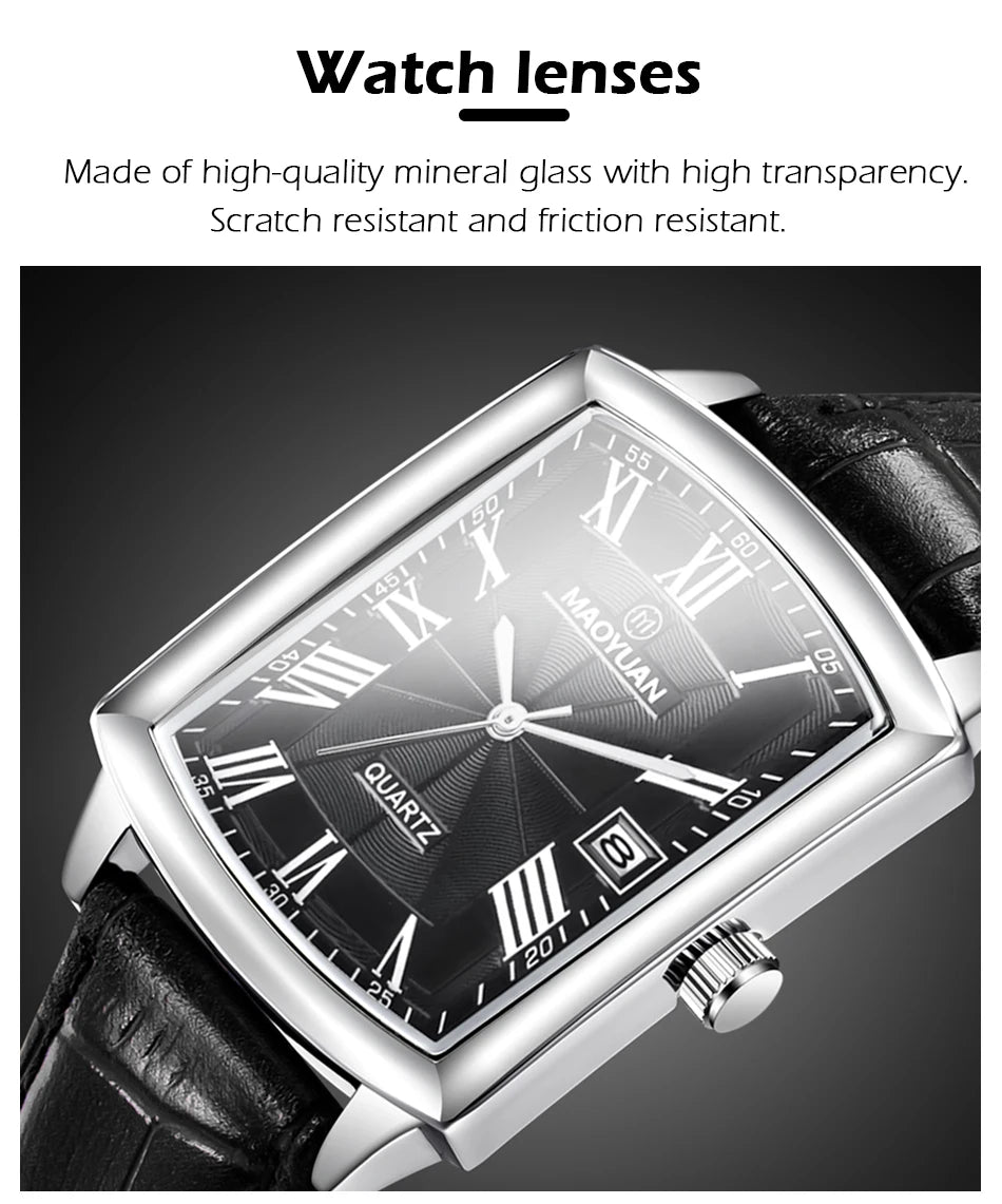 MAOYUAN New Square European and American Casual Leather Quartz Watch Waterproof Sports Calendar Roman Digital watches for man