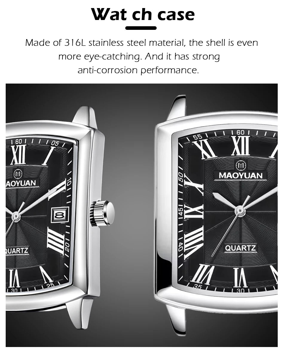 MAOYUAN New Square European and American Casual Leather Quartz Watch Waterproof Sports Calendar Roman Digital watches for man