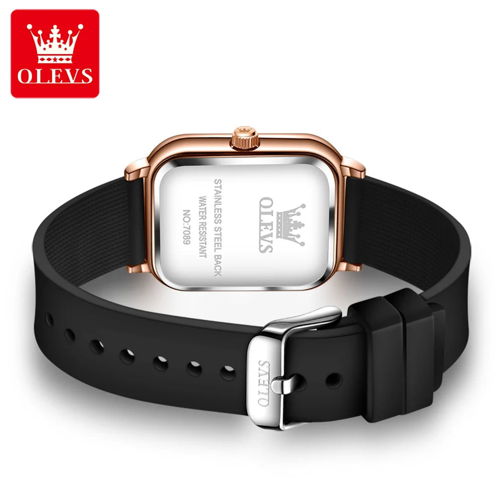 OLEVS 7089 Women's Watches With Gift Box Original Silicone Strap Fashion Square Waterproof Luminous Women's Quartz Wristwatches