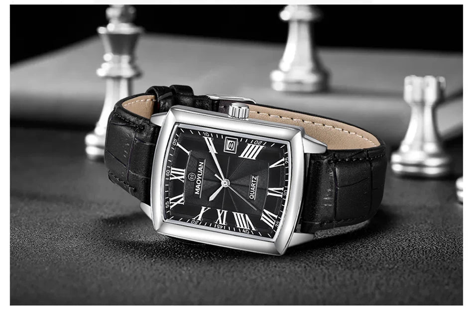 MAOYUAN New Square European and American Casual Leather Quartz Watch Waterproof Sports Calendar Roman Digital watches for man