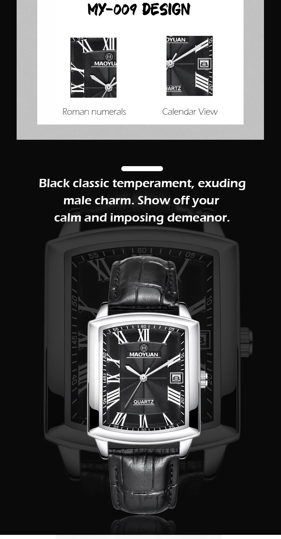 MAOYUAN New Square European and American Casual Leather Quartz Watch Waterproof Sports Calendar Roman Digital watches for man
